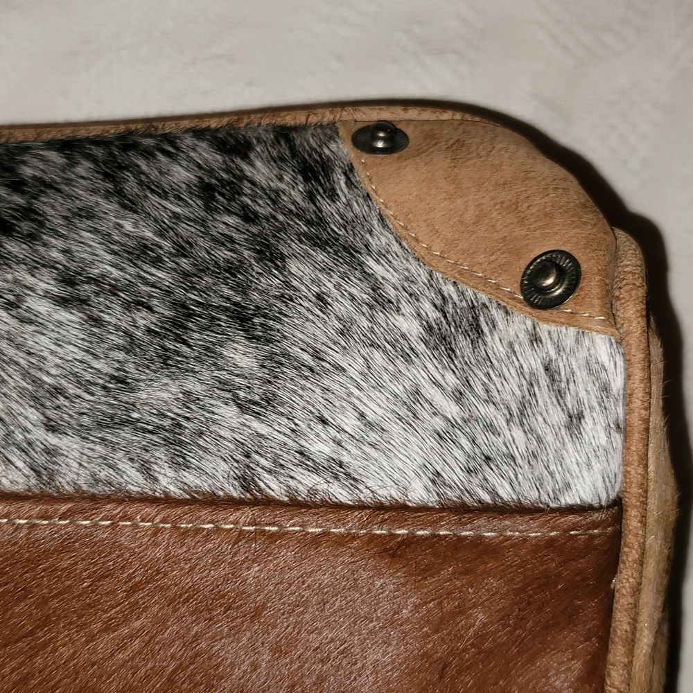 Myra Bag handbag patched 100% leather cow hide & suede brown cream - Picture 4 of 9